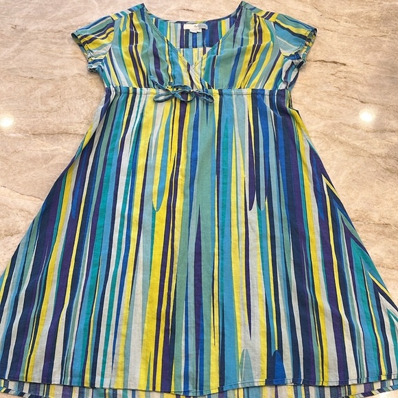 RARE Boden | Empire Waist Faux Wrap Mini Dress 100% Cotton | Blue/Yellow | Sz 4R - Picture 3 of 12